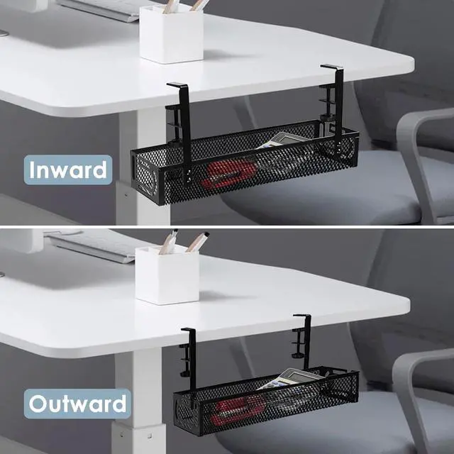 Alt view image 7 of 7 - Cable Management, 2 Pack Cable Management Under Desk No Drill, Metal Cord Organizer with Clamp for Standing Desk, Cable Organizer for Home Office, Black