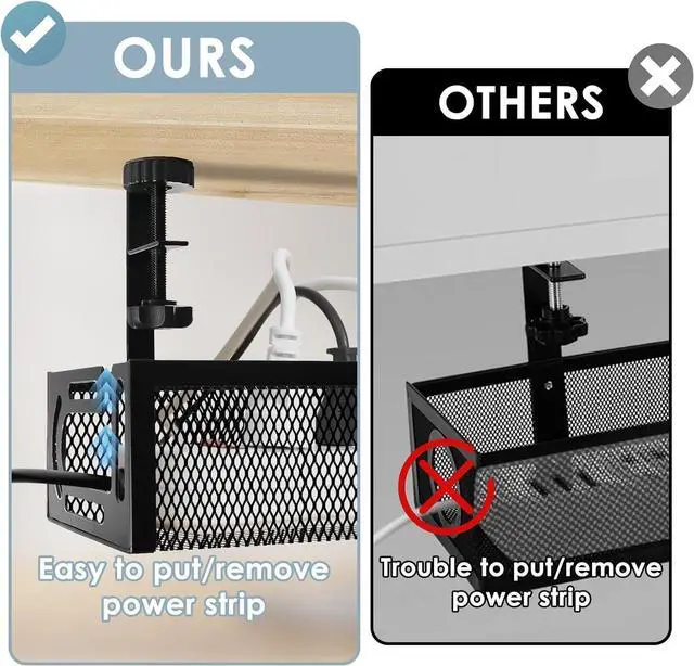 Alt view image 5 of 7 - Cable Management, 2 Pack Cable Management Under Desk No Drill, Metal Cord Organizer with Clamp for Standing Desk, Cable Organizer for Home Office, Black