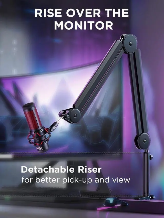 Alt view image 2 of 7 - Mic Boom Arm Microphone Stand Cable Management for Blue Yeti FIFINE AM8 K669B HyperX QuadCast S SoloCast AT2020 Shure SM7B MV7 and Other Microphone