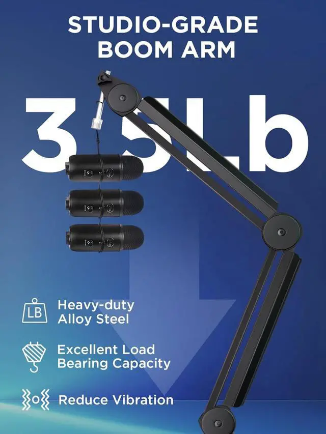 Alt view image 5 of 7 - Mic Boom Arm Microphone Stand Cable Management for Blue Yeti FIFINE AM8 K669B HyperX QuadCast S SoloCast AT2020 Shure SM7B MV7 and Other Microphone