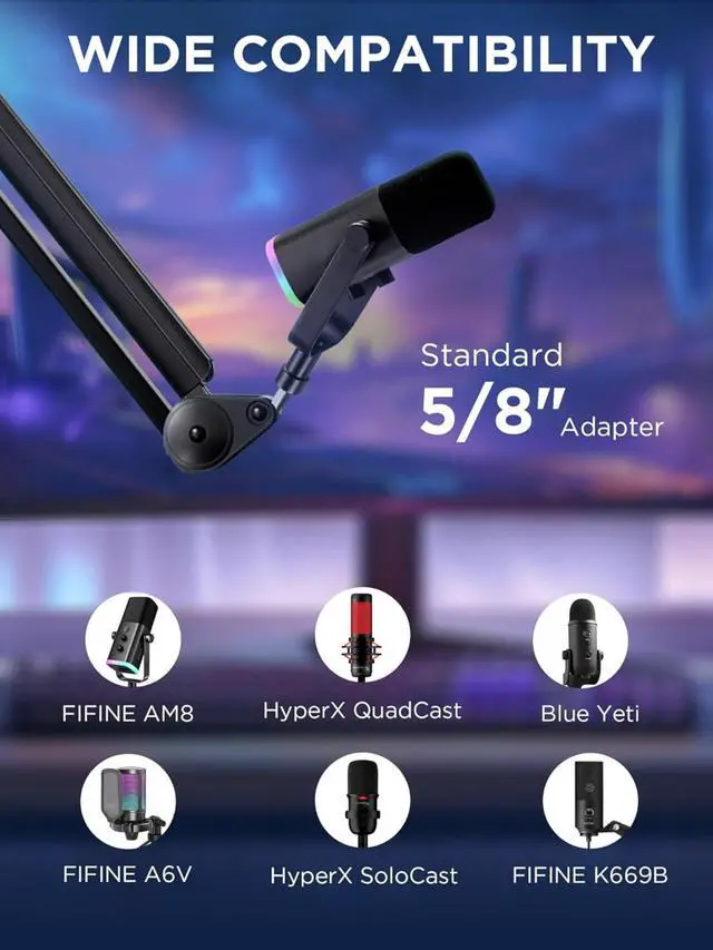 Alt view image 7 of 7 - Mic Boom Arm Microphone Stand Cable Management for Blue Yeti FIFINE AM8 K669B HyperX QuadCast S SoloCast AT2020 Shure SM7B MV7 and Other Microphone