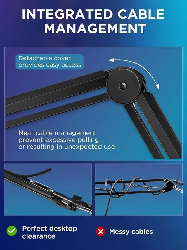 Alt view image 4 of 7 - Mic Boom Arm Microphone Stand Cable Management for Blue Yeti FIFINE AM8 K669B HyperX QuadCast S SoloCast AT2020 Shure SM7B MV7 and Other Microphone