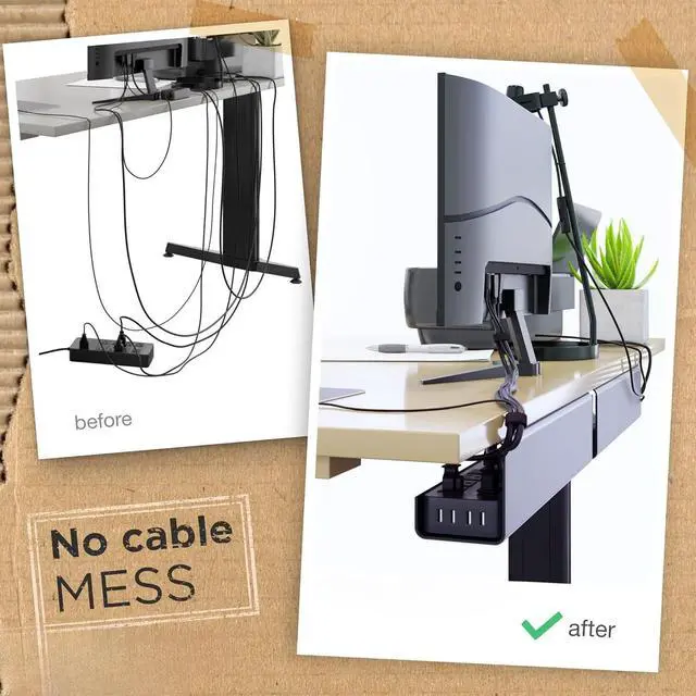 Alt view image 2 of 7 - No-Screw Under Desk Cable Management Tray - Self-Adhesive Installation, Cord Management, Cable Tray, Under Desk Wire Organizer - Black Set of 2