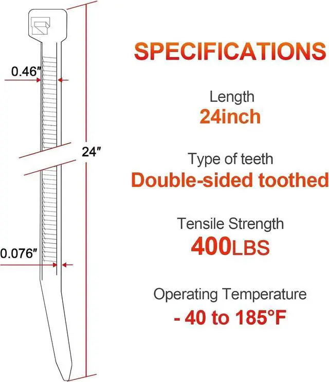 Alt view image 2 of 5 - for Long Zip Ties Heavy Duty 24 inch500 LBS Tensile Strength With Double Sided Toothed Super Durable Cable Ties Extra Large Wire Ties Adjustable Nylon Tie Wraps for Indoor Outdoor 100 Pack Black