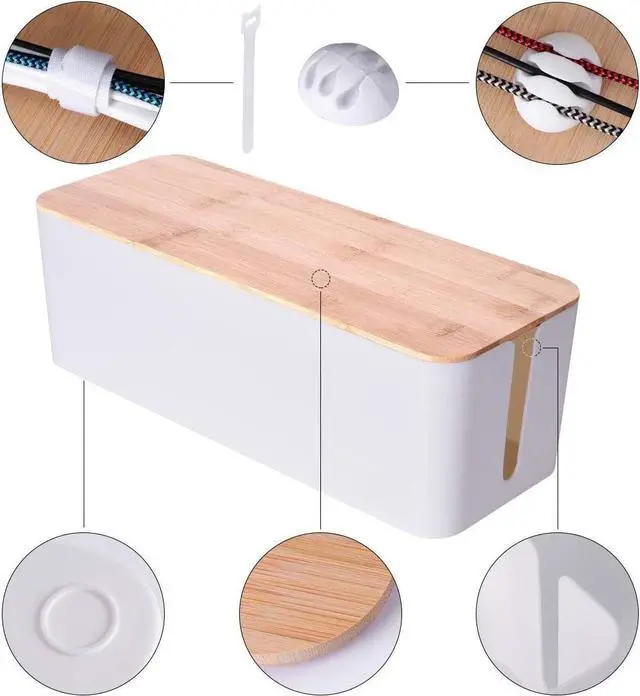 Alt view image 5 of 7 - 2 Pack Large Cable Management Box  Wooden Style Cord Organizer and Cover for TV Wires, Computer, Router, USB Hub and Under Desk Power Strip  Safe ABS Material and Baby-Pets Proof Lock (White)