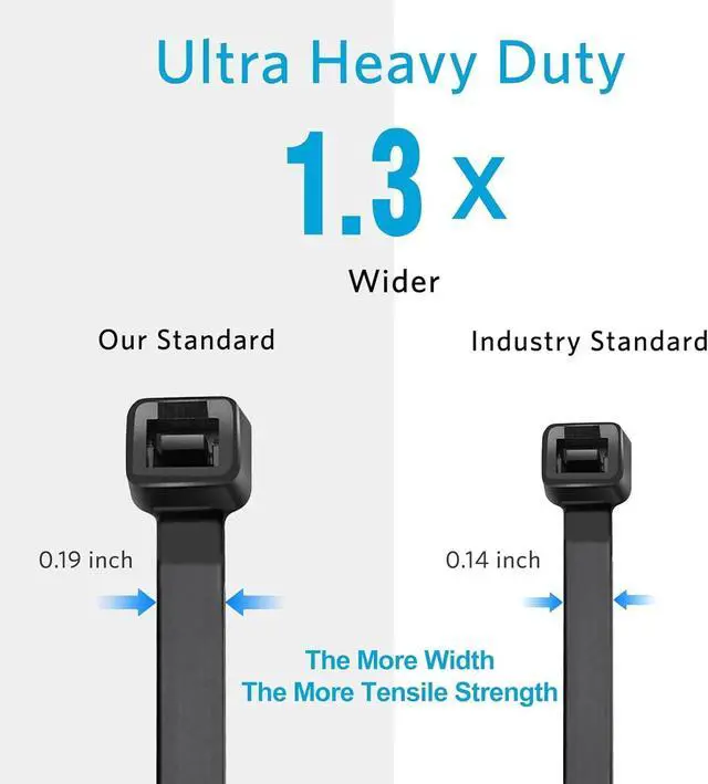 Alt view image 4 of 6 - Zip Ties 12 inch (1200 Pack), Black, 50lbs Tensile Strength, UV Resistant Cable Ties for indoor and outdoor
