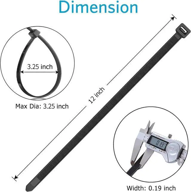 Alt view image 2 of 6 - Zip Ties 12 inch (1200 Pack), Black, 50lbs Tensile Strength, UV Resistant Cable Ties for indoor and outdoor