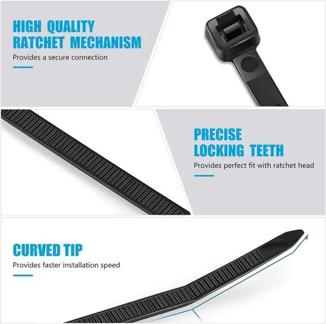 Alt view image 5 of 6 - Zip Ties 12 inch (1200 Pack), Black, 50lbs Tensile Strength, UV Resistant Cable Ties for indoor and outdoor