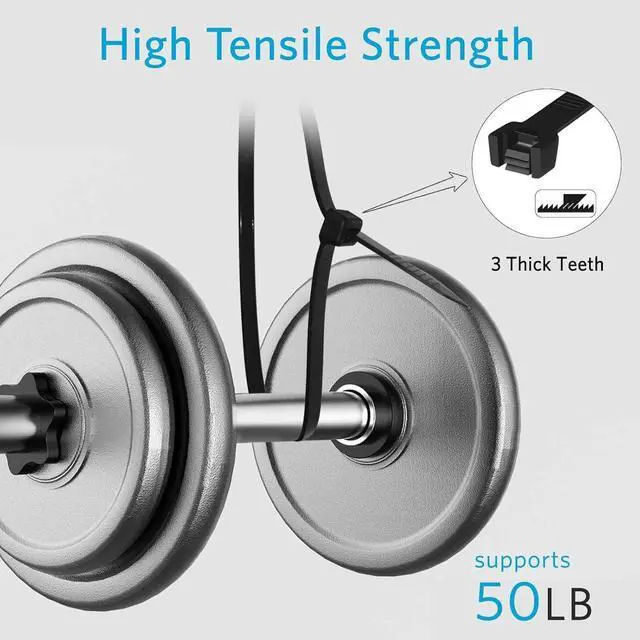 Alt view image 3 of 6 - Zip Ties 12 inch (1200 Pack), Black, 50lbs Tensile Strength, UV Resistant Cable Ties for indoor and outdoor