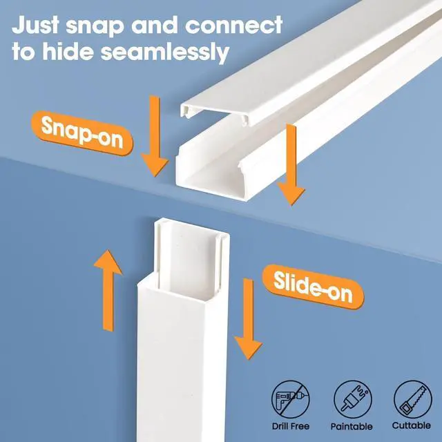 Alt view image 6 of 7 - for315in Cord Hider Kit, Paintable Cable Raceway, Cord Covers for Wires on Wall, Cord Hider for Wall Mount tv, tv Cable Hider Wall kit, Wire Covers for Cords, 20X L15.7in X W0.96in X H0.57in, White