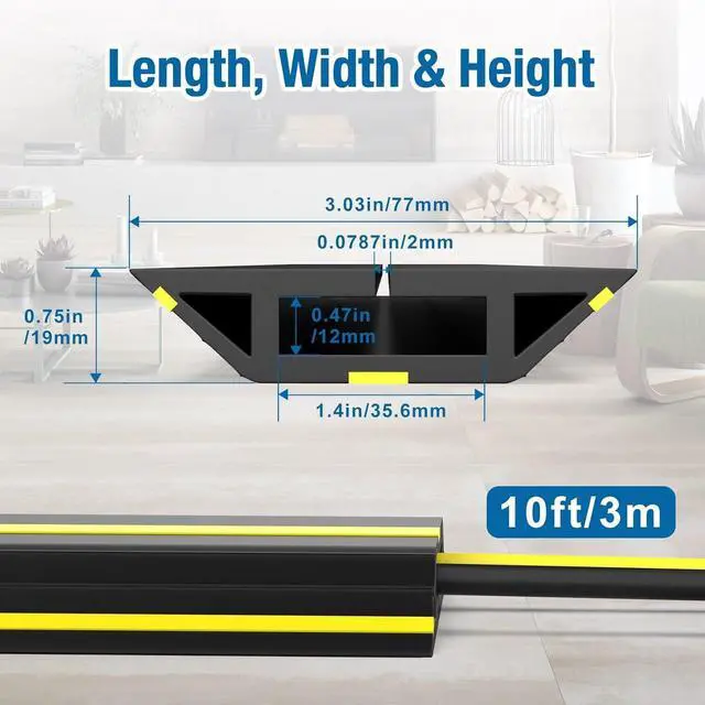 Alt view image 2 of 7 - 10 ft Floor Cable Cover Protector, Heavy Duty PVC Duct Easy to Unroll, Prevent Trip Hazard for Home Office or Outdoor Settings