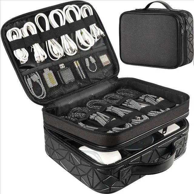 Main image of Cord Organizer Case with Adjustable Divider, DJ Cable File Bag for DJ Gear, Sound Instrument and Music Equipment Accessories, Shockproof Portable Double Layer Cord Bags, Black