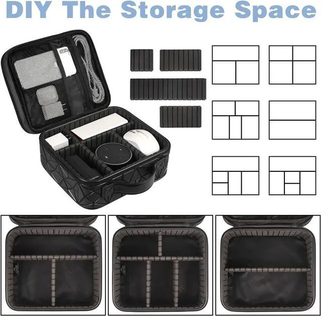 Alt view image 3 of 7 - Cord Organizer Case with Adjustable Divider, DJ Cable File Bag for DJ Gear, Sound Instrument and Music Equipment Accessories, Shockproof Portable Double Layer Cord Bags, Black