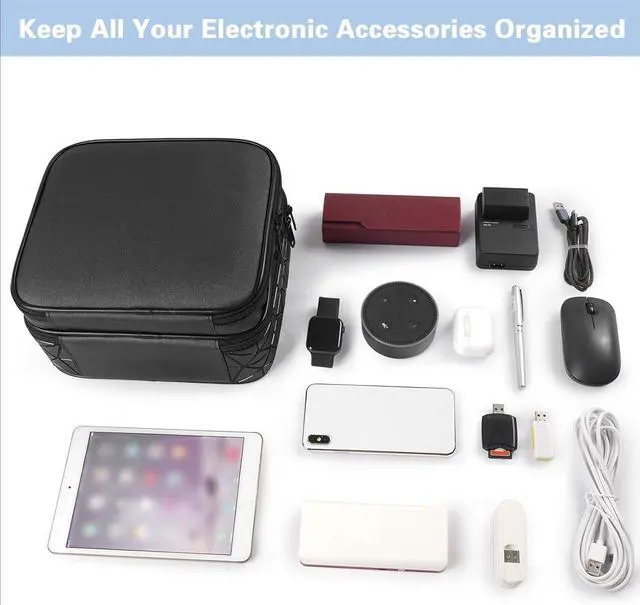 Alt view image 6 of 7 - Cord Organizer Case with Adjustable Divider, DJ Cable File Bag for DJ Gear, Sound Instrument and Music Equipment Accessories, Shockproof Portable Double Layer Cord Bags, Black