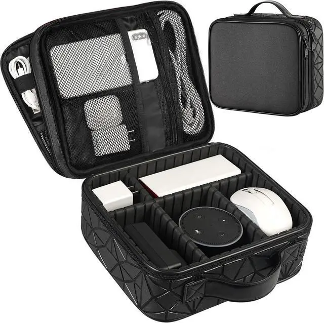 Alt view image 7 of 7 - Cord Organizer Case with Adjustable Divider, DJ Cable File Bag for DJ Gear, Sound Instrument and Music Equipment Accessories, Shockproof Portable Double Layer Cord Bags, Black