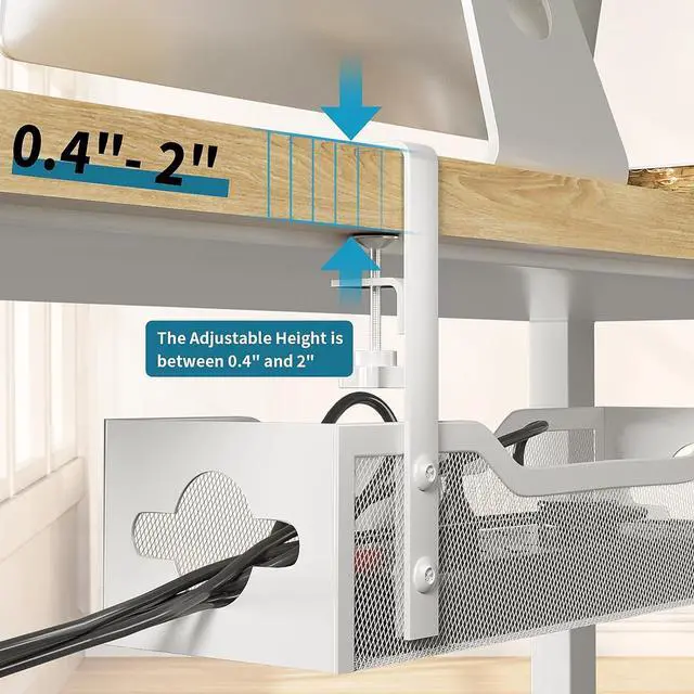 Alt view image 3 of 7 - Under Desk Cable Management Tray, No Drill, Metal Tray with Clamp for Wire Management, Cord Organizer Home Office Damage to Standing Desk, White, 13.38''