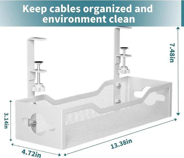 Alt view image 7 of 7 - Under Desk Cable Management Tray, No Drill, Metal Tray with Clamp for Wire Management, Cord Organizer Home Office Damage to Standing Desk, White, 13.38''