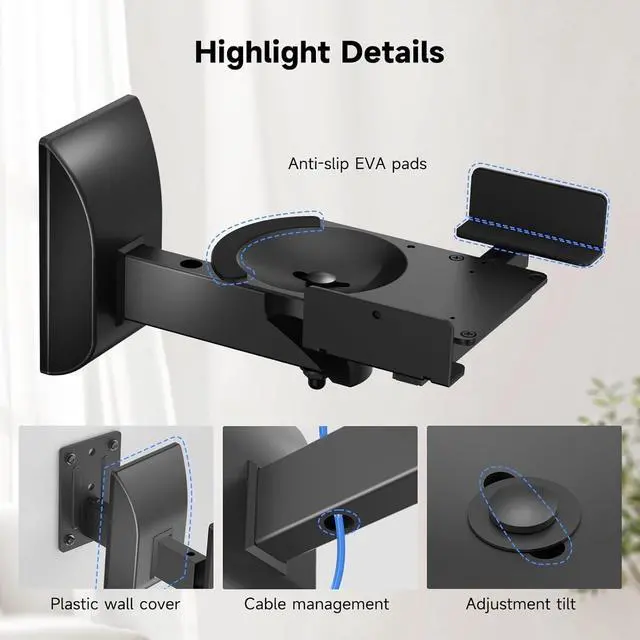 Alt view image 7 of 7 - FOR Speaker Wall Mounts, Dual Speaker Stands for Surround Sound Speakers, Universal Bracket, Tilt Swivel Shelves Up to 55lbs Black (2 Pack)