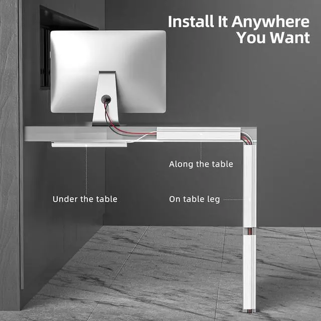 Alt view image 4 of 7 - FOR94.2 in Cable Management Under Desk,Easy Install Adhesive Mount Cord Hider,Cord Organizer,Wire Management,Wire Hider for Office Organization,Child & Pet Proof,White