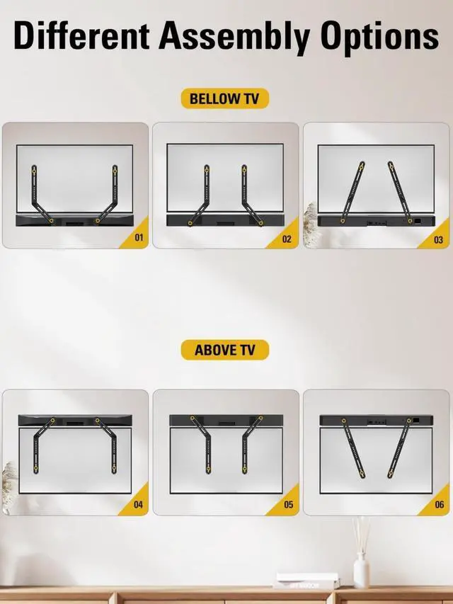 Alt view image 7 of 7 - Soundbar Mount Bracket for Mounting Above or Under TV Fits Most of Sound Bars Up to 15 Lbs, with Detachable Long Extension Plates MD5420