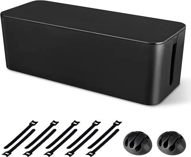 Main image of Cable Management Box, Large Cord Organizer Box to Hide Power Strip & Under Desk,TV Computer Wires Cable Organizer Hider Box with Cable Clips&Reusable Cable Ties for Home/Office(Black)