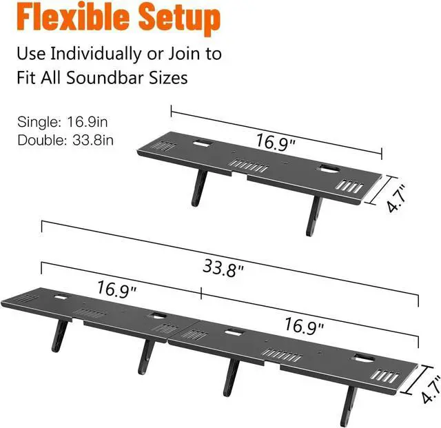 Alt view image 3 of 7 - Soundbar Mount, No Drilling Steel TV Top Shelf Fits Most of Sound Bars Up to 15 Lbs, Universal Sound Bar TV Mount Bracket, Sound Bar Stand Compatible with Samsung, Sony, LG,Bose, 33.8x4.7inch