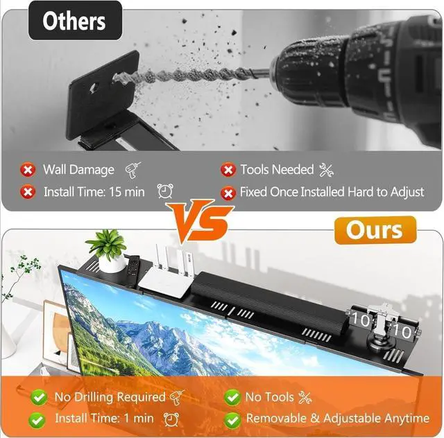 Alt view image 2 of 7 - Soundbar Mount, No Drilling Steel TV Top Shelf Fits Most of Sound Bars Up to 15 Lbs, Universal Sound Bar TV Mount Bracket, Sound Bar Stand Compatible with Samsung, Sony, LG,Bose, 33.8x4.7inch