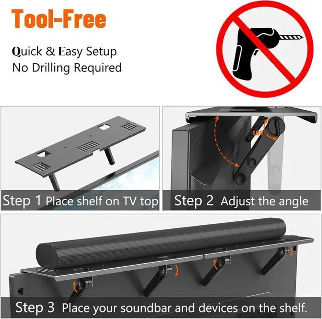 Alt view image 3 of 7 - FOR-Soundbar Mount, No Drilling Steel TV Top Shelf Fits Most of Sound Bars Up to 15 Lbs, Universal Sound Bar TV Mount Bracket, Sound Bar Stand Compatible with Samsung, Sony, LG,Bose, 33.8x4.7inch