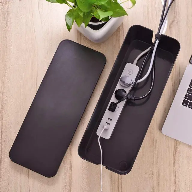 Alt view image 5 of 7 - Cable Management Box, Large Cord Organizer Box to Hide Power Strip & Under Desk,TV Computer Wires Cable Organizer Hider Box with Cable Clips&Reusable Cable Ties for Home/Office(Black)