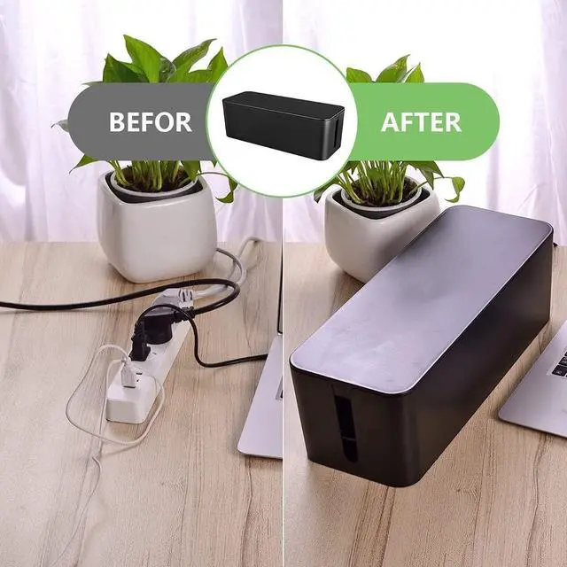 Alt view image 6 of 7 - Cable Management Box, Large Cord Organizer Box to Hide Power Strip & Under Desk,TV Computer Wires Cable Organizer Hider Box with Cable Clips&Reusable Cable Ties for Home/Office(Black)
