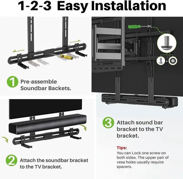 Alt view image 6 of 7 - FOR Universal Soundbar Mount, Sound Bar TV Bracket for Soundbar with Speaker, Fits 2 Installation Options, Removable No-Slip Base Holder Extends 3.46-6.06