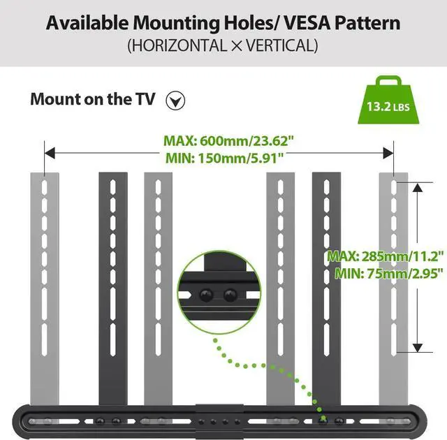 Alt view image 4 of 7 - FOR Universal Soundbar Mount, Sound Bar TV Bracket for Soundbar with Speaker, Fits 2 Installation Options, Removable No-Slip Base Holder Extends 3.46-6.06