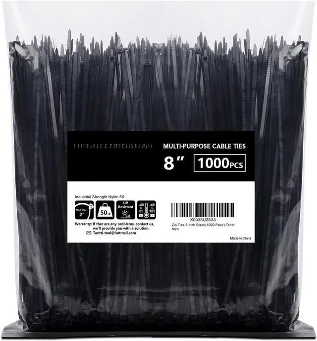 Main image of FOR Zip Ties 8 inch Black Zip Ties 1000 Pack, Wire Ties with 50lb Tensile Strength, UV Resistant Cable Ties, Self-locking Plastic Ties for Indoor and Outdoor Use