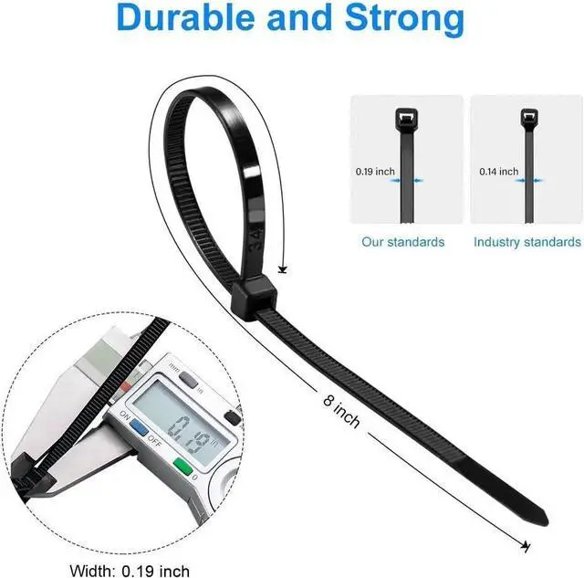 Alt view image 2 of 7 - FOR Zip Ties 8 inch Black Zip Ties 1000 Pack, Wire Ties with 50lb Tensile Strength, UV Resistant Cable Ties, Self-locking Plastic Ties for Indoor and Outdoor Use