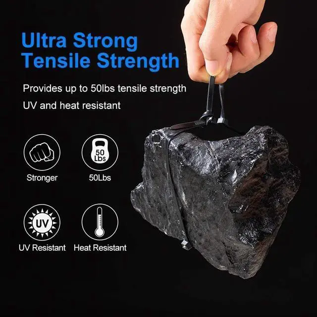 Alt view image 3 of 7 - FOR Zip Ties 8 inch Black Zip Ties 1000 Pack, Wire Ties with 50lb Tensile Strength, UV Resistant Cable Ties, Self-locking Plastic Ties for Indoor and Outdoor Use