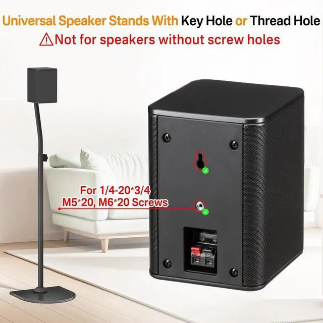 Alt view image 3 of 7 - FOR Universal Surround Sound Speaker Stands Pair Height Adjustable Extend 33" to 42" for Samsung, Vizio, Bose, LG, Roku Small Rear Speakers and Most Satellite Surround Speaker Stands with Wall Bracket