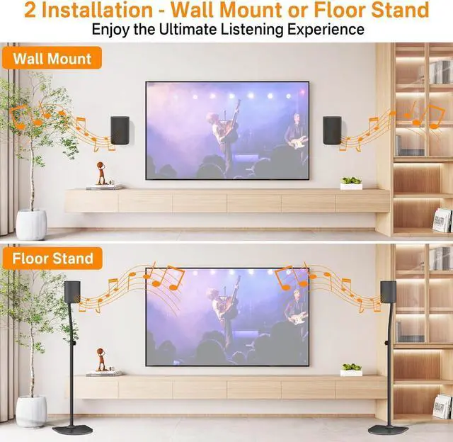Alt view image 5 of 7 - FOR Universal Surround Sound Speaker Stands Pair Height Adjustable Extend 33" to 42" for Samsung, Vizio, Bose, LG, Roku Small Rear Speakers and Most Satellite Surround Speaker Stands with Wall Bracket