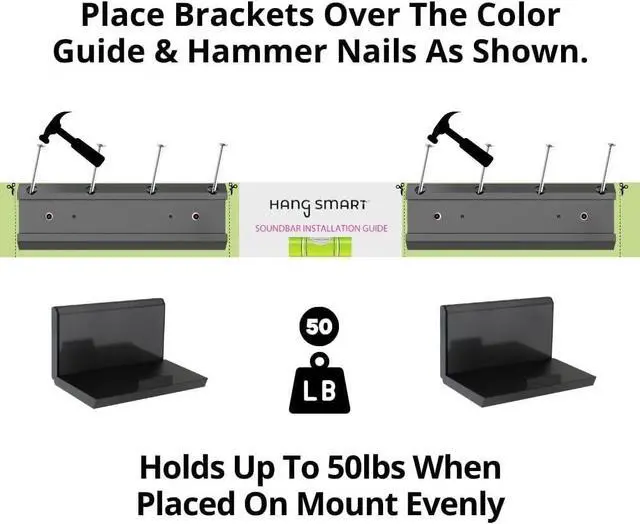 Alt view image 3 of 6 - FOR Soundbar Mount NO Stud & NO Drill Easy Install, DIY Universal Sound Bar Wall Mount Bracket, Holds up to 50LBS, Adjustable fits Most Soundbars. (Black)