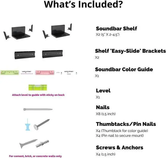 Alt view image 2 of 6 - FOR Soundbar Mount NO Stud & NO Drill Easy Install, DIY Universal Sound Bar Wall Mount Bracket, Holds up to 50LBS, Adjustable fits Most Soundbars. (Black)