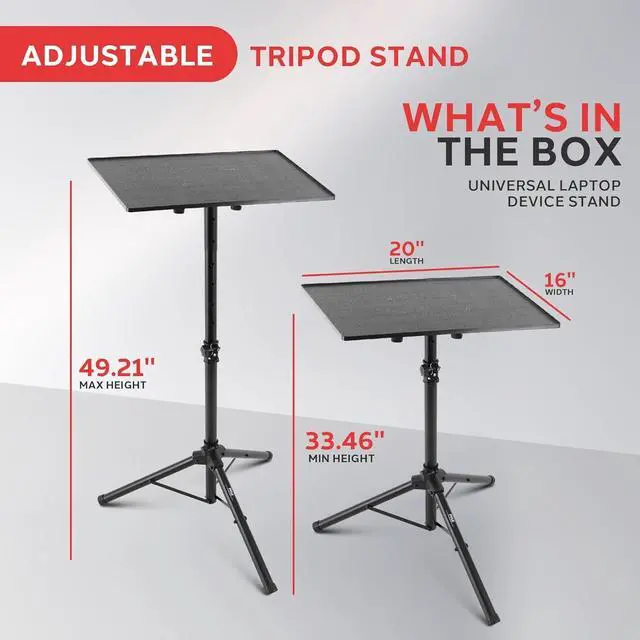Alt view image 5 of 7 - Universal Projector Stand  Adjustable Tripod for Laptop, DJ Gear, Projectors  Heavy-Duty, Portable  Height Adjustable 28" to 46"  Ideal for Stage, Studio, Office, Events