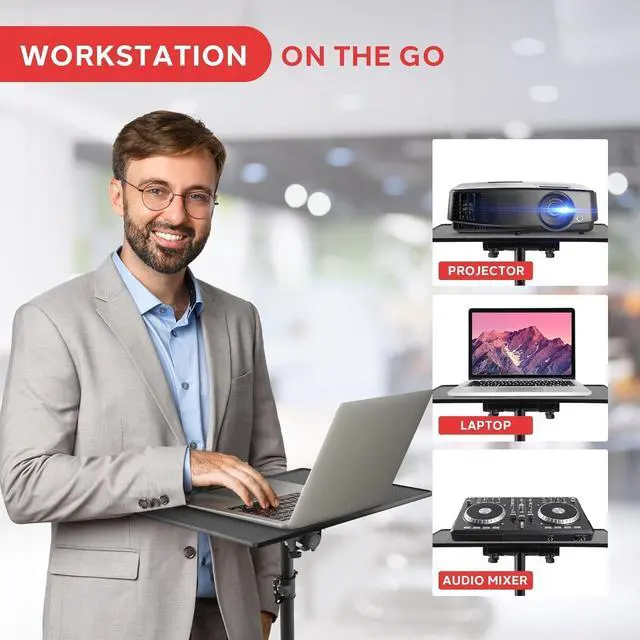 Alt view image 2 of 7 - Universal Projector Stand  Adjustable Tripod for Laptop, DJ Gear, Projectors  Heavy-Duty, Portable  Height Adjustable 28" to 46"  Ideal for Stage, Studio, Office, Events