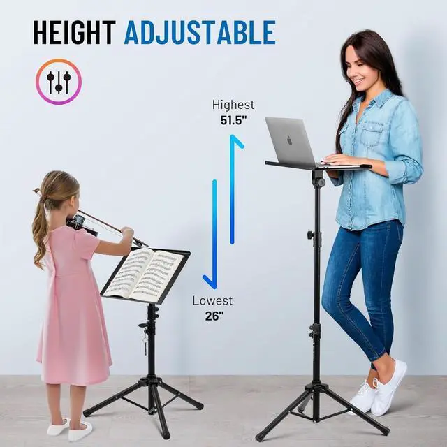 Alt view image 5 of 7 - Projector Stand Tripod Adjustable - Stable for Tablets Phones Book Height 26" to 51.5" Multifunctional Laptop DJ Rack Stand Portable for Outdoor Movies CPS0331