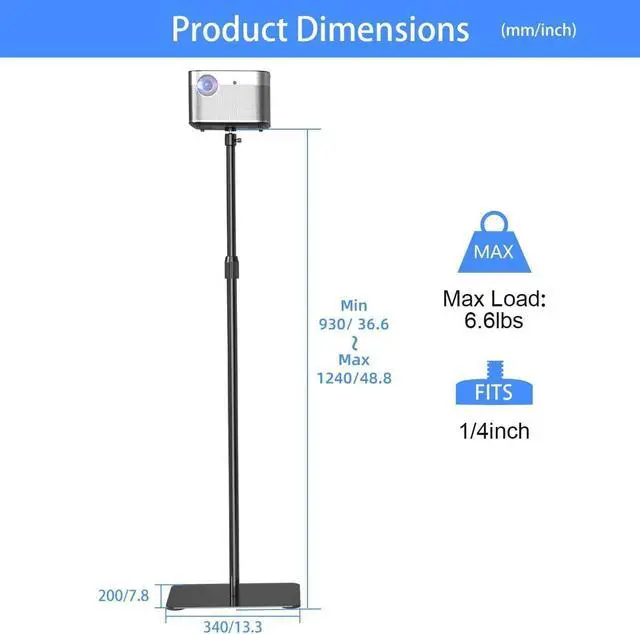 Alt view image 7 of 7 - Projector Stand 360°Swivel, Height Adjustable 36.6-48.8inch, Mini Projector Mount Bracket, Compatible with Home Office Video Vlog DVR Camera, PR001F