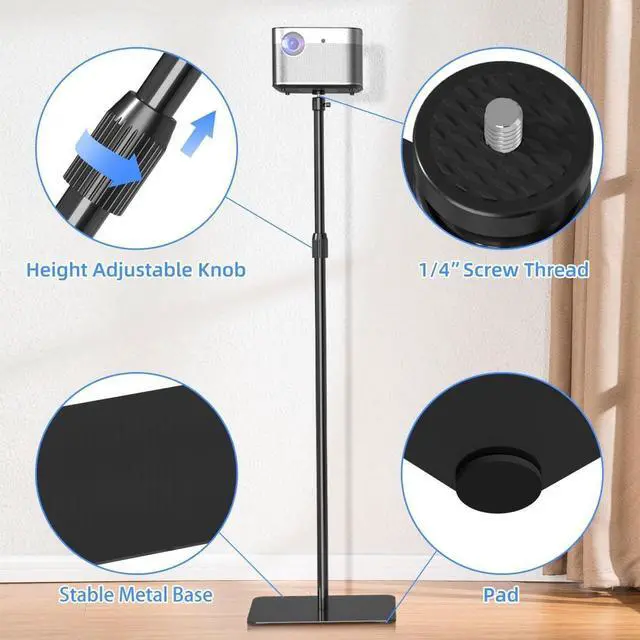 Alt view image 6 of 7 - Projector Stand 360°Swivel, Height Adjustable 36.6-48.8inch, Mini Projector Mount Bracket, Compatible with Home Office Video Vlog DVR Camera, PR001F