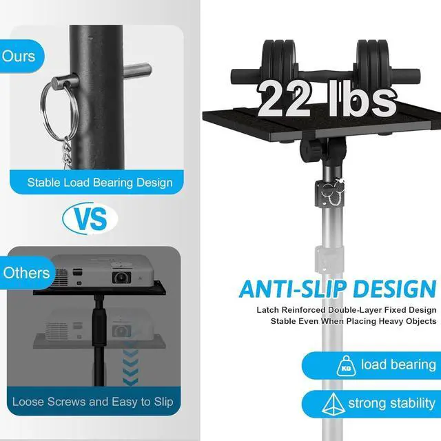 Alt view image 2 of 7 - Projector Stand Tripod from 23.5" to 46.5" Adjustable Height, Laptop Tripod Stand with Gooseneck Phone Holder, Laptop Floor Stand for Office, Home, Stage, Studio Holder 1 Pack
