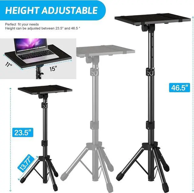 Alt view image 4 of 7 - Projector Stand Tripod from 23.5" to 46.5" Adjustable Height, Laptop Tripod Stand with Gooseneck Phone Holder, Laptop Floor Stand for Office, Home, Stage, Studio Holder 1 Pack