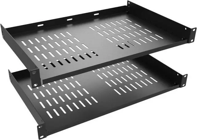 Main image of 2 Pcs of 1U Universal Rack Shelf, 12" Deep Vented Cantilever Rack Tray for 19" Networking Cabinet or Rack, Black 2 Pcs (12 inches 2 Pcs)