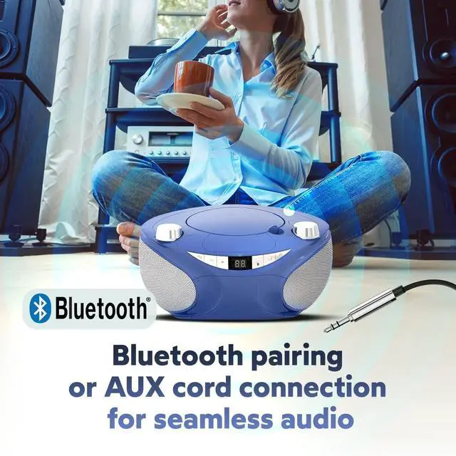Alt view image 4 of 7 - MD6949 Portable Top Loading CD Boombox with AM/FM Stereo Radio and Bluetooth Wireless Technology in Black | CD-R/CD-RW Compatible | LED Display | (Blue)