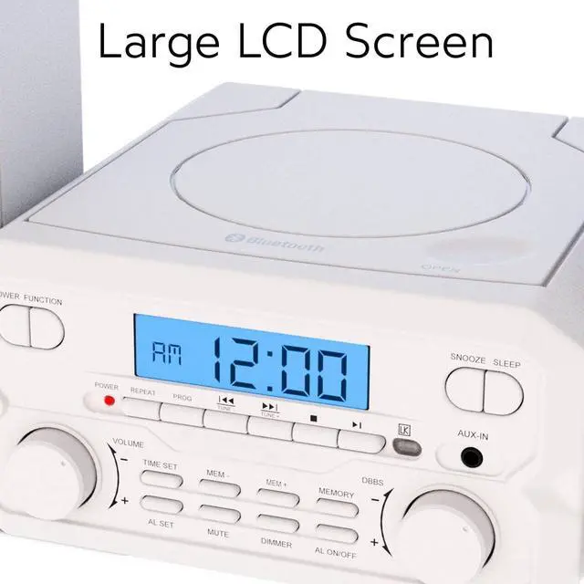 Alt view image 3 of 7 - for3-Piece Compact CD Shelf System with Digital FM Stereo Radio, Bluetooth Wireless Technology, and Remote Control in White | LCD Display | AUX Port Compatible | 2022 Version |