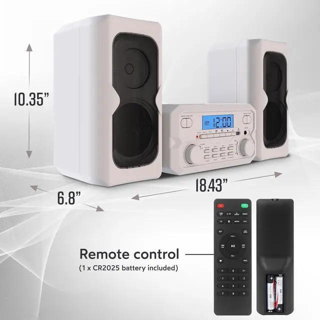 Alt view image 4 of 7 - for3-Piece Compact CD Shelf System with Digital FM Stereo Radio, Bluetooth Wireless Technology, and Remote Control in White | LCD Display | AUX Port Compatible | 2022 Version |